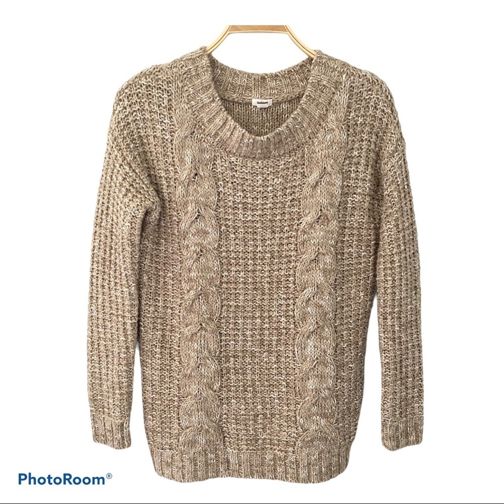 Garage Chunky crew neck Cable Knit Beige Sweater